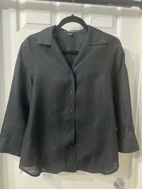 Ralph Lauren 100% Linen Black Button Down Shirt Relaxed Fit Classic Top Size M